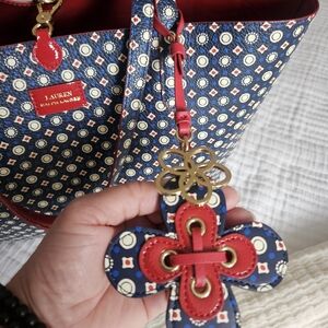 Lauren Ralph Lauren Reversible Navy and Red Patterned Tote